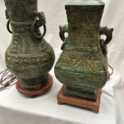 HC-015 — Chinese Bronze-Style Sister Lamps (view 2)