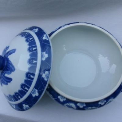 HC-018 — Large Chinese Blue-and-White Covered Bowl with Lion-Mask Handles (view 2)