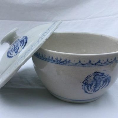 HC-030 — Chinese White Ceramic Covered Bowl with Blue Decoration (view 3)