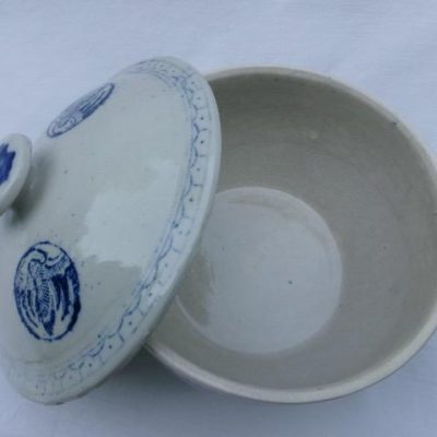 HC-030 — Chinese White Ceramic Covered Bowl with Blue Decoration (view 6)